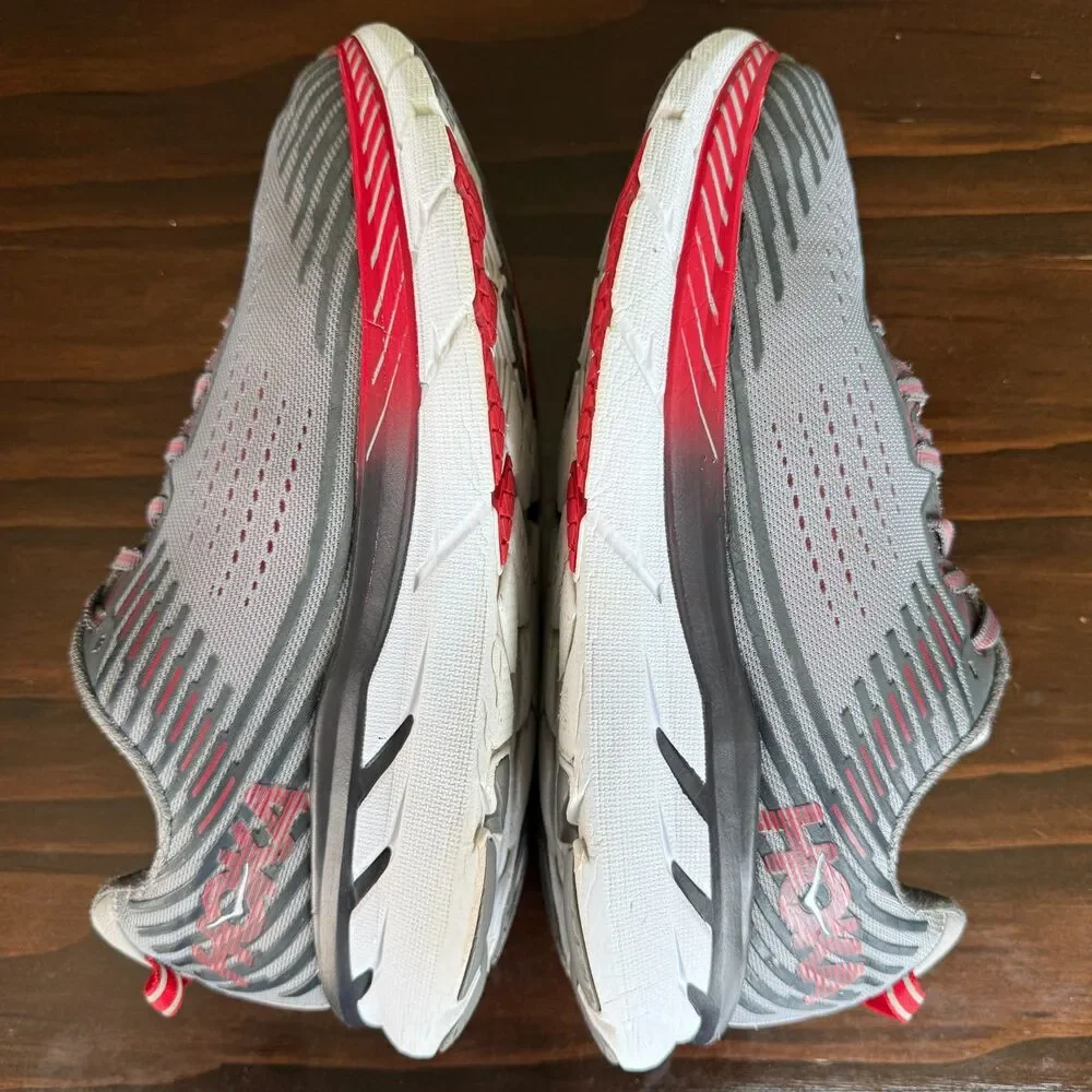 Hoka One One Clifton 5 Road Running Shoe Size 9.5 EE Gray Red Men's Sneaker - Picture 6 of 12